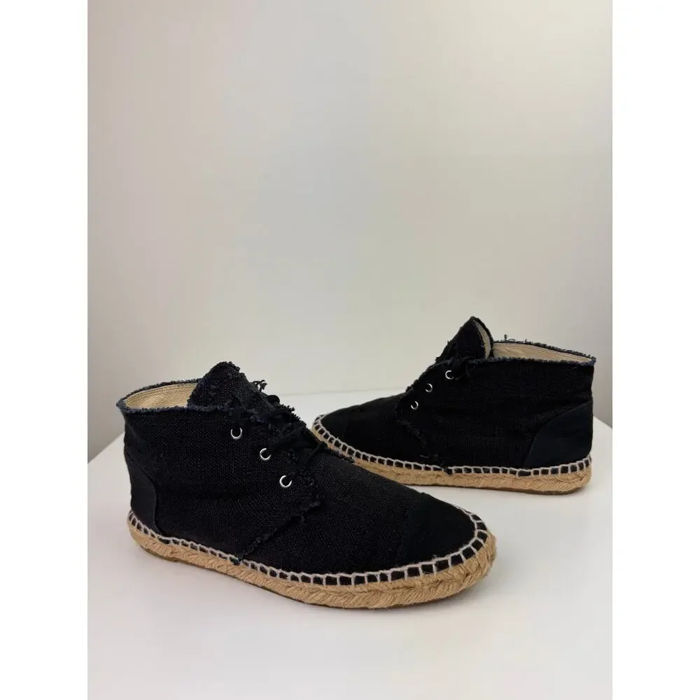 CHANEL Womens Black Canvas High Top Lace Up Espadrille Sneakers Sz EU 37 US 6.5 - Picture 3 of 13